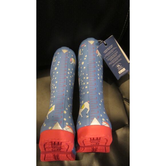 NEW WITH TAGS JOULES MID CALF GIRLS BOOTS LIGHT BLUE WITH WHITE HORSES SIZE 1 - Picture 2 of 4